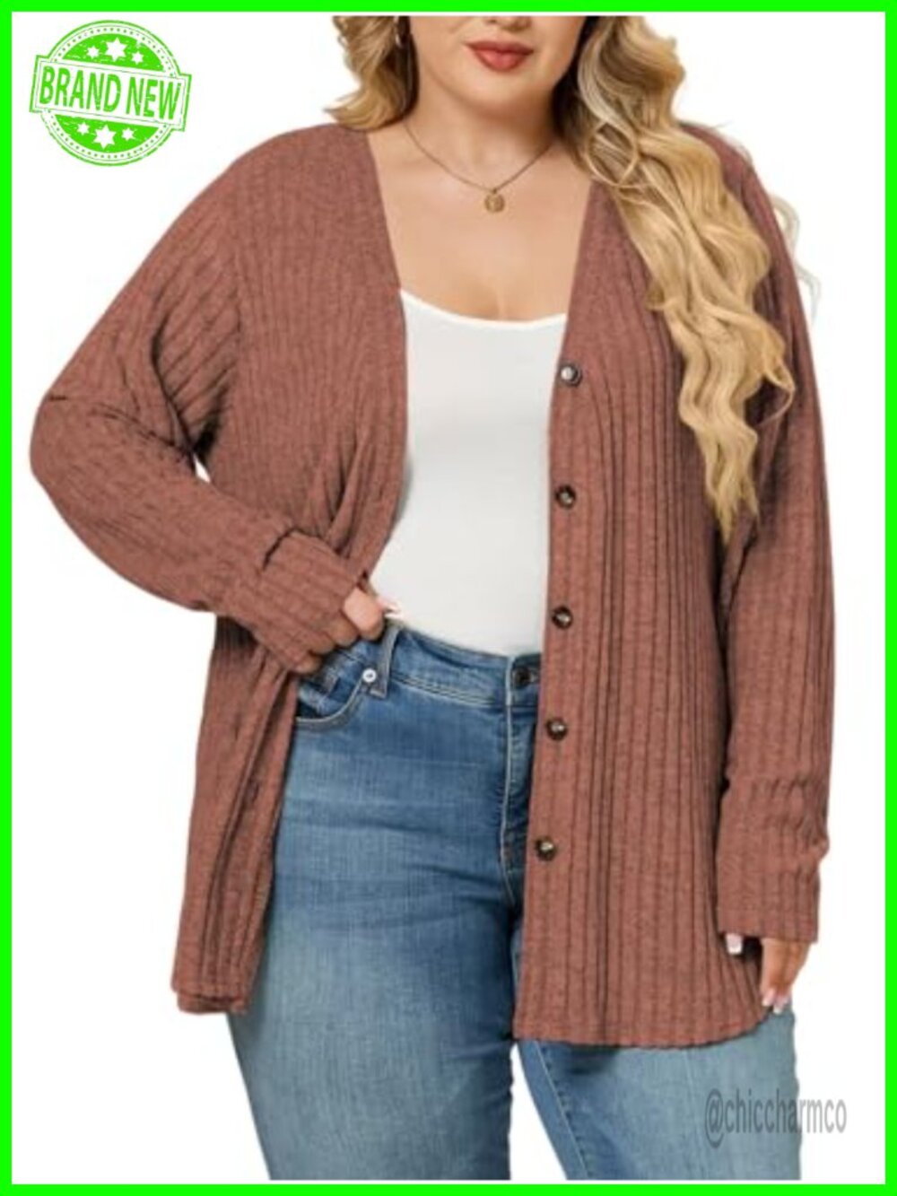 Plus Size Ribbed Knit Open Front Cardigan Lightweight Button Tunic Sweater